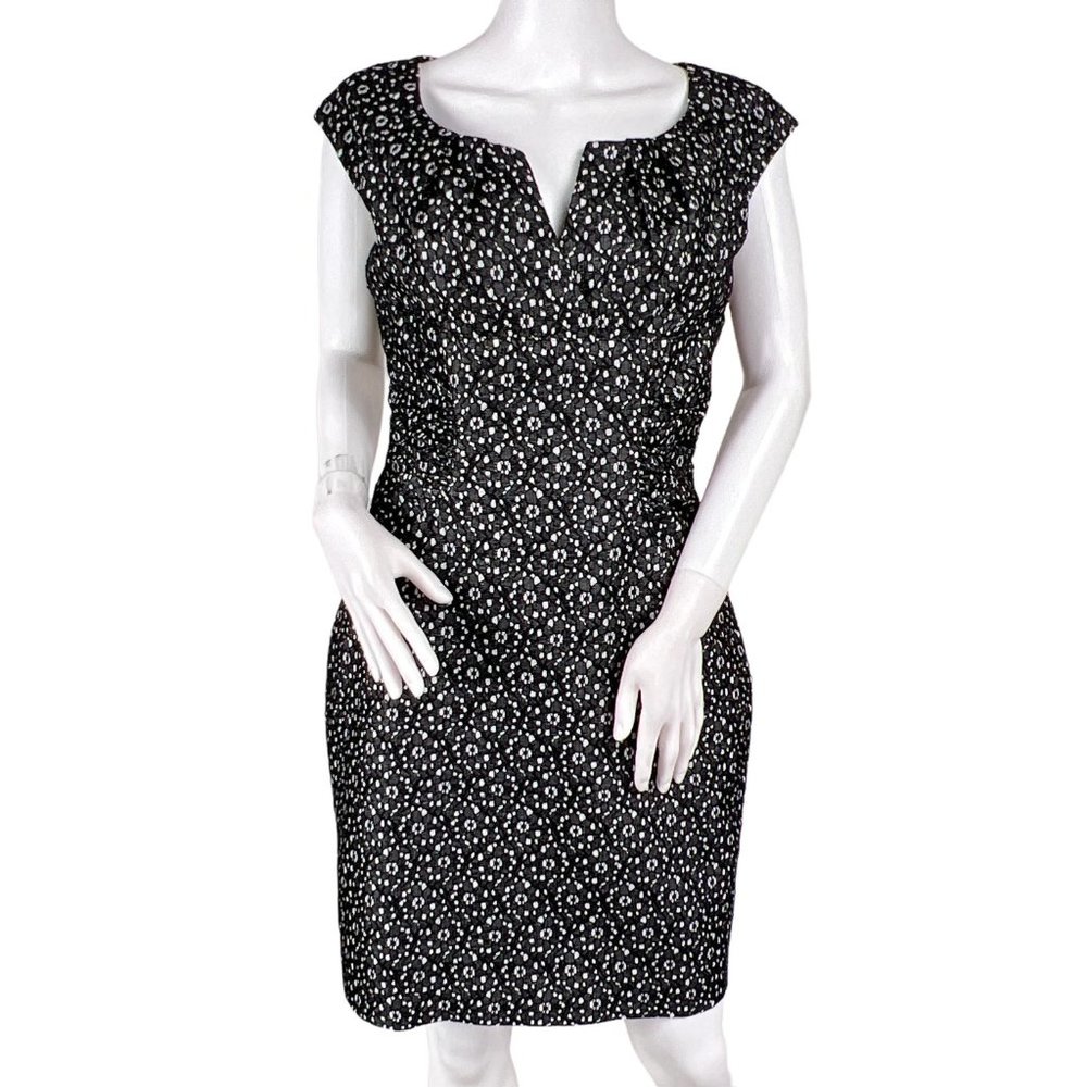 Adrianna Papell Black Lace Overlay Sleeveless Notch Surplice Sheath Dress Size 8
